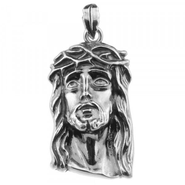 Grote hanger met de afbeelding van Jezus, gemaakt van 925 geoxideerd zilver. Wordt gratis verzonden binnen NL en tegen een laag tarief naar BE.